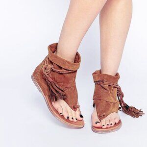 Brown Suede Open-Toe Ankle Boots